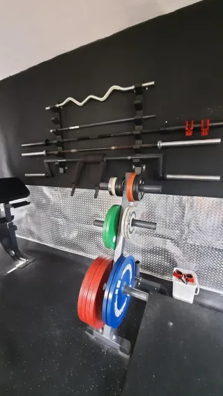 Equipo de gimnasio/gym: barras, discos, rack, etc