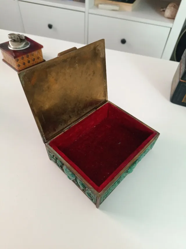 Caja Marmolina Verde Diseño Azteca