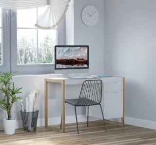 Escritorio moderno blanco y madera