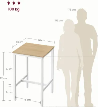 Mesa alta cuadrada 60x60cm y 92cm alto