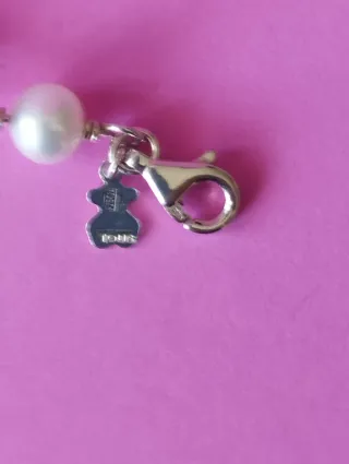 Pulsera perlas y flor plata