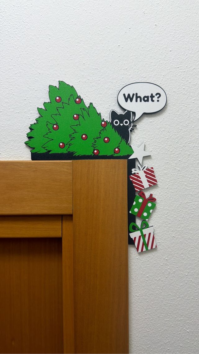 Decorazione porta Natale albero gatto regali
