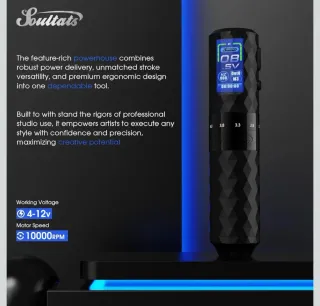 Kit Máquina Tatuar Soultats Completo Negro