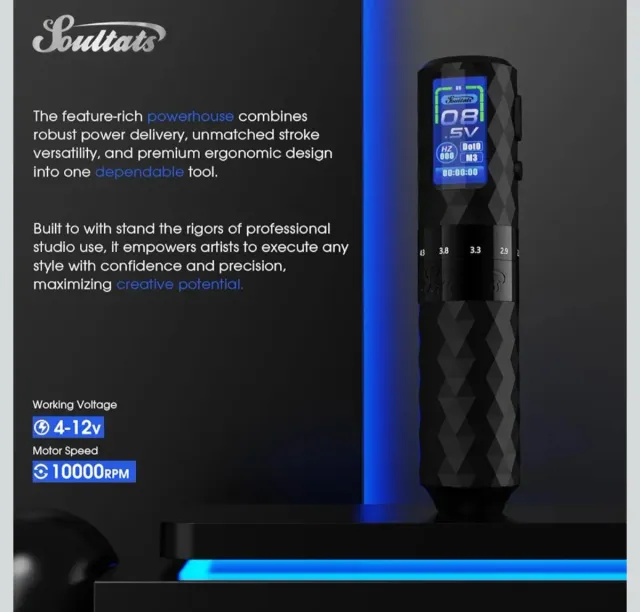 Kit Máquina Tatuar Soultats Completo Negro