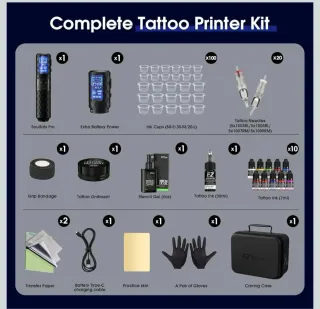 Kit Máquina Tatuar Soultats Completo Negro