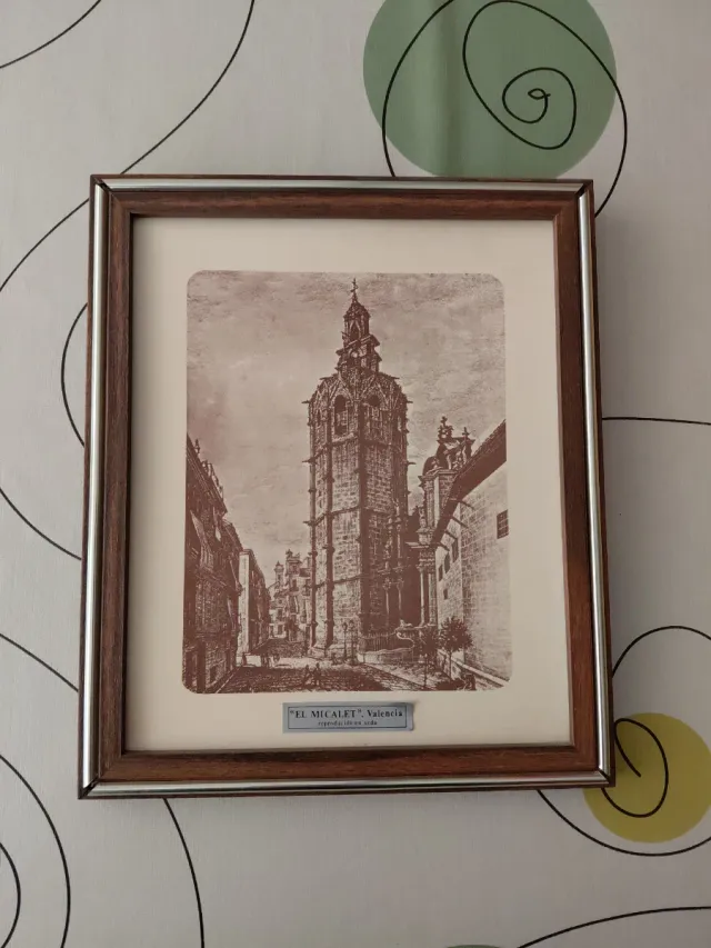 Grabado El Micalet Valencia Seda