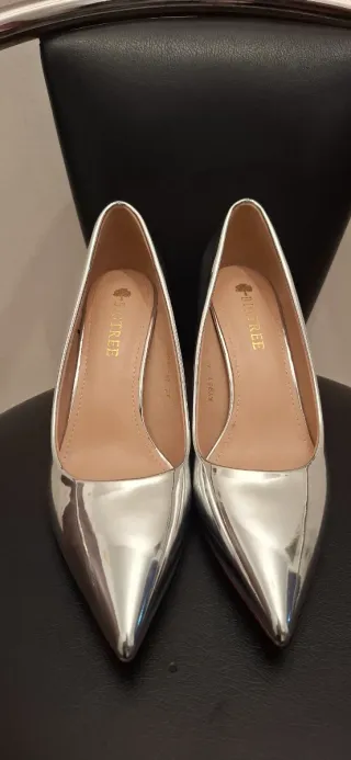 Scarpe tacco effetto specchio argento