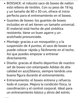 Saco de boxeo y guantes Adidas