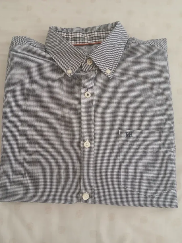 Camisa manga larga cuadros azul y blanco