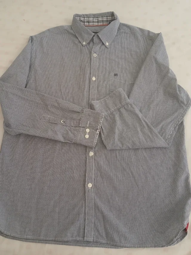 Camisa manga larga cuadros azul y blanco