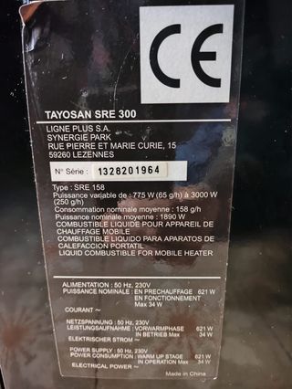 Estufa parafina Tayosan SRE 300 CE termostato