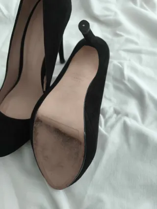 Zara Zapatos Tacón Ante Negro 10cm