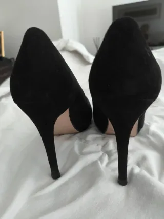 Zara Zapatos Tacón Ante Negro 10cm