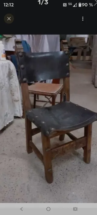 Sillas de madera y cuero estilo español 6 sillas