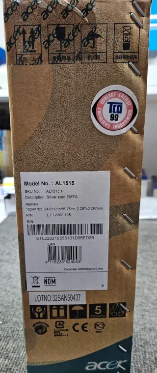 Monitor Acer AL1515s 15 Plata/Negro