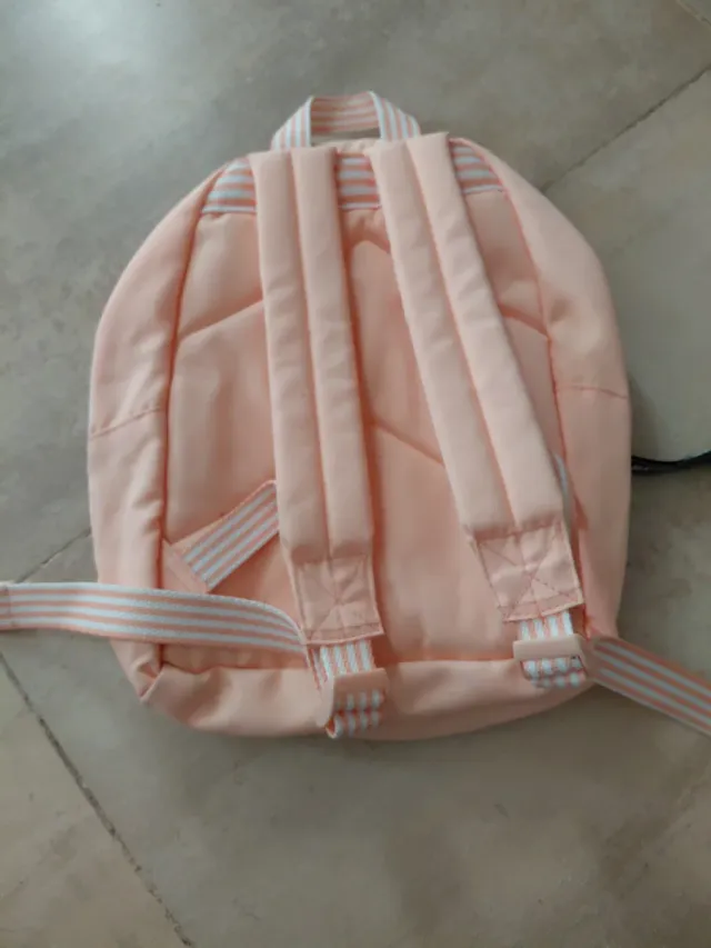 Mochila rosa con bolsillo transparente