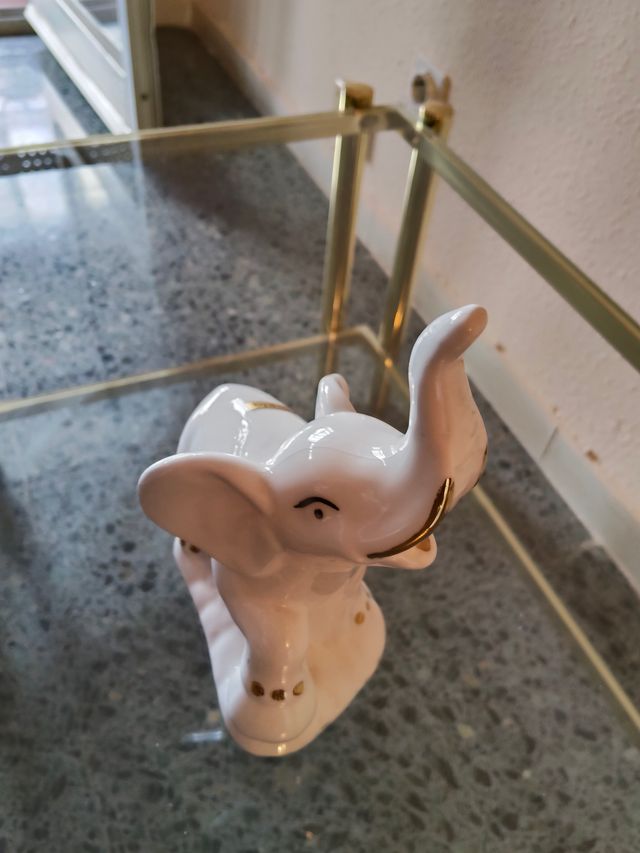 Set 3 Elefantes Cerámica Blanca y Oro