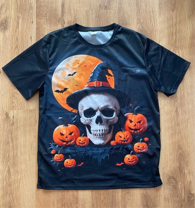 Camiseta Halloween Calavera y Calabazas
