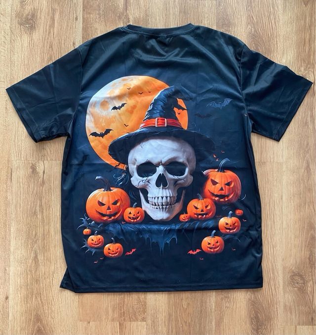 Camiseta Halloween Calavera y Calabazas