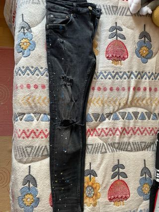 Pantalón Bershka Negro Talla M con Pintura Multico