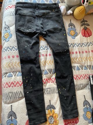 Pantalón Bershka Negro Talla M con Pintura Multico