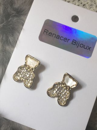 Pendientes Ositos Nácar y Piedras Dorados