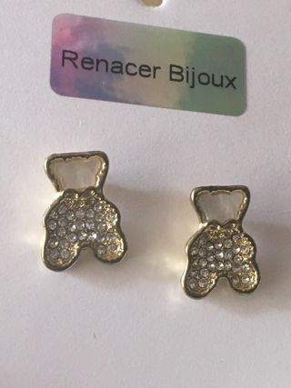 Pendientes Ositos Nácar y Piedras Dorados