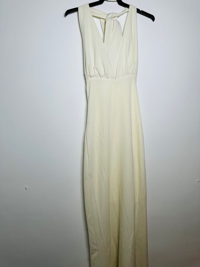 Vestido largo beige mujer