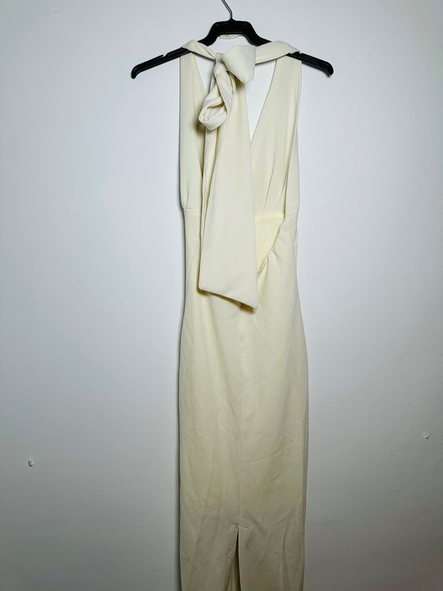 Vestido largo beige mujer