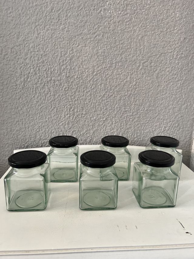 6 Botes/Tarros de Cristal Cuadrados J
