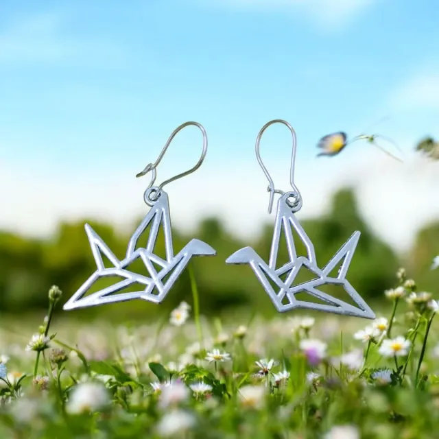 Pendientes grulla origami plata