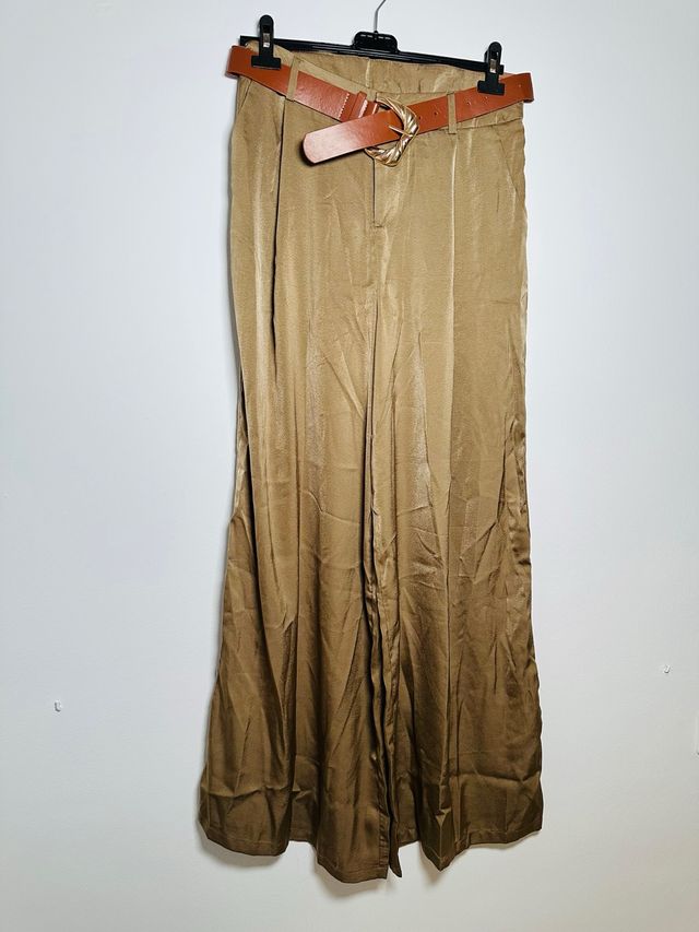 Pantalón palazzo marrón/dorado talla L