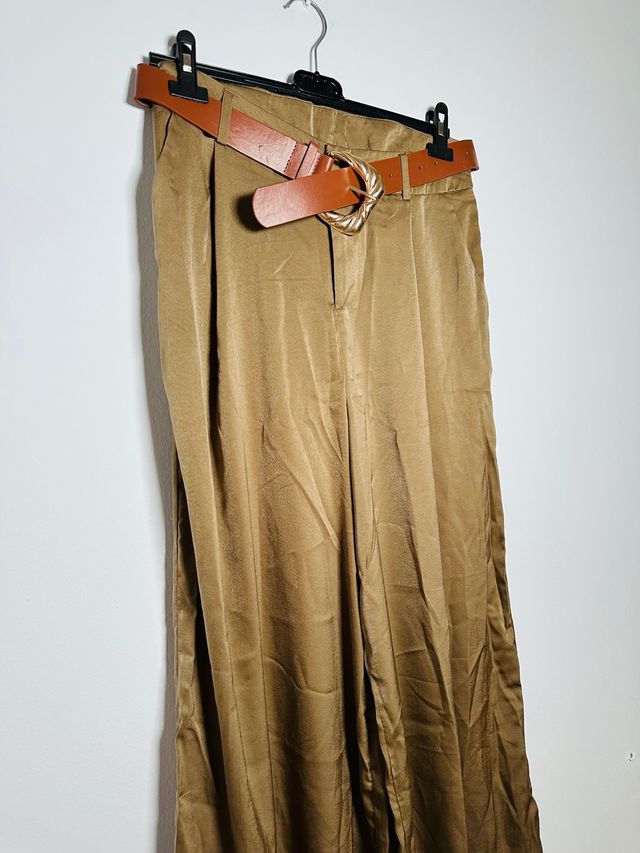 Pantalón palazzo marrón/dorado talla L