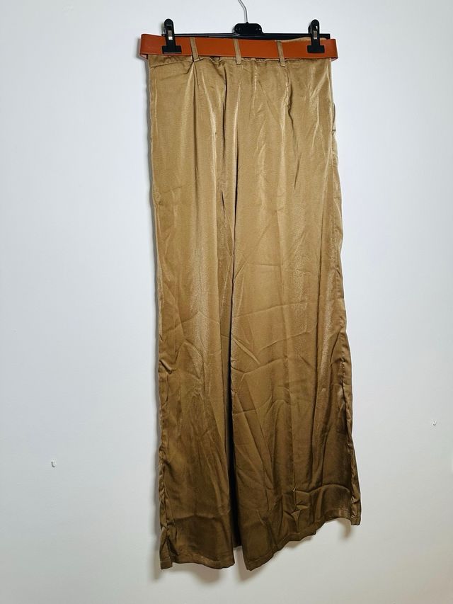 Pantalón palazzo marrón/dorado talla L