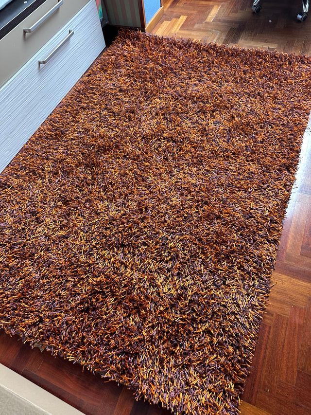 Alfombra Shaggy Tuftada a mano. Marrón y Naranja