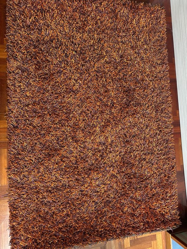 Alfombra Shaggy Tuftada a mano. Marrón y Naranja