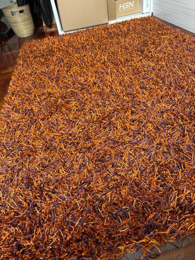 Alfombra Shaggy Tuftada a mano. Marrón y Naranja