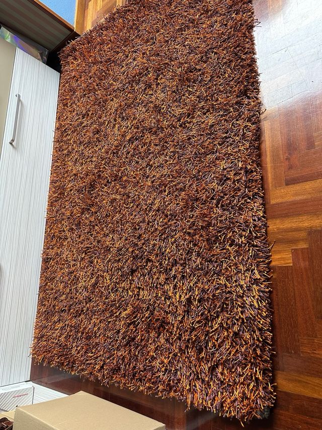 Alfombra Shaggy Tuftada a mano. Marrón y Naranja