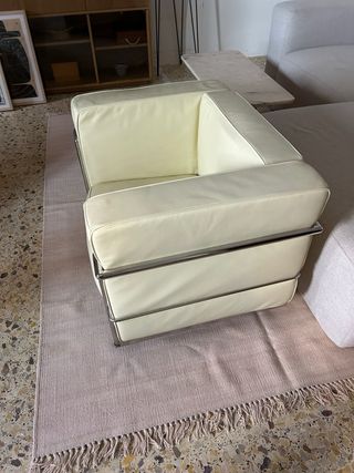 Poltrona in pelle avorio e acciaio metà secolo