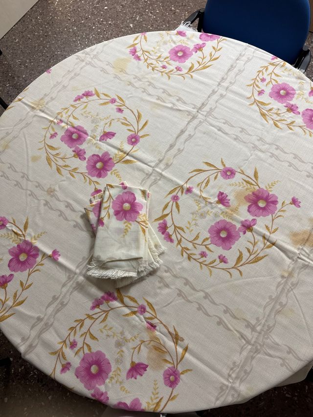 Mantel y servilletas vintage flores rosas