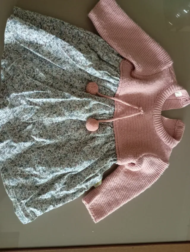 Vestido infantil rosa y estampado floral 6 meses