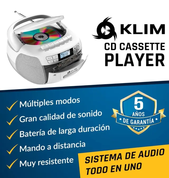 Reproductor CD/MP3 KLIM Blanco con Radio AM/FM