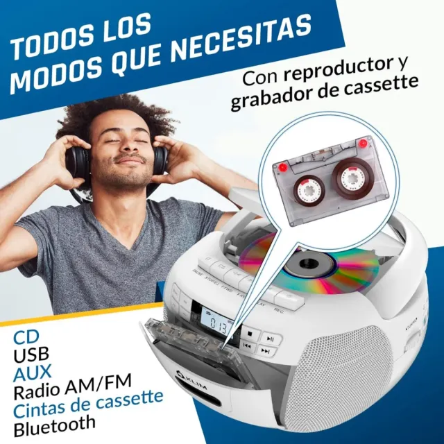 Reproductor CD/MP3 KLIM Blanco con Radio AM/FM