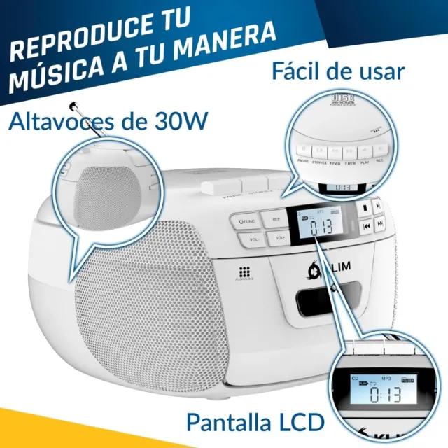 Reproductor CD/MP3 KLIM Blanco con Radio AM/FM