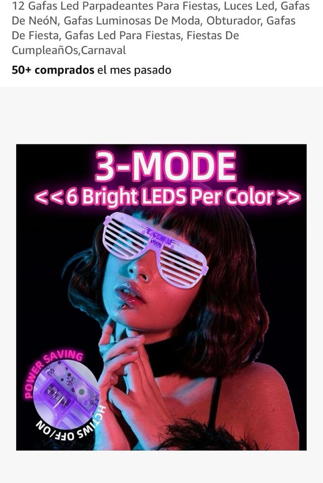 12 Gafas LED Fiesta Neón Luminosas