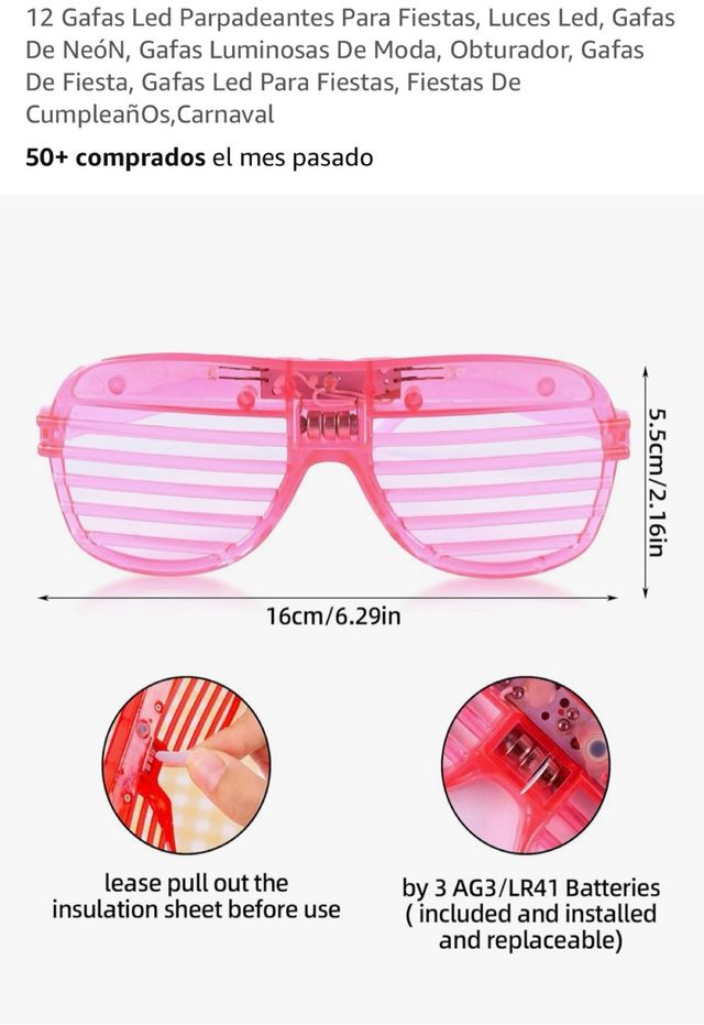 12 Gafas LED Fiesta Neón Luminosas