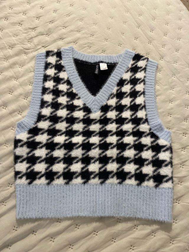 Chaleco H&M Houndstooth Azul Talla S