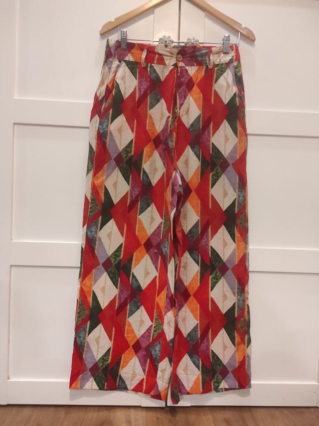 Pantalón ancho estampado multicolor