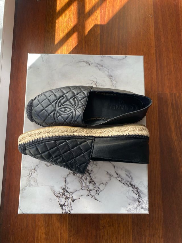 Alpargatas Chanel Negras Cuero