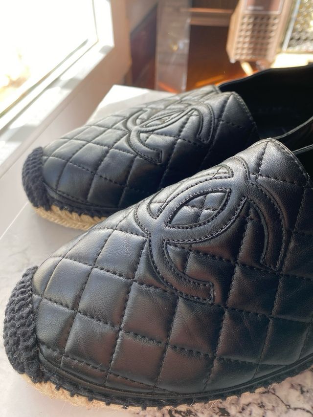 Alpargatas Chanel Negras Cuero